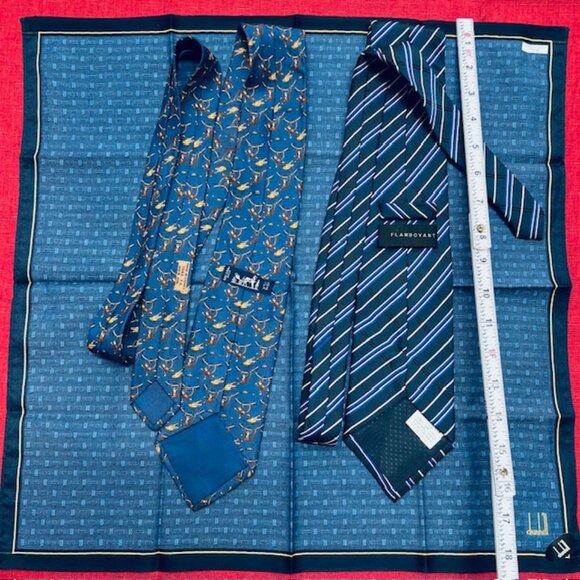 Set Necktie Silk : Hermes Paris & Flamboyant Blue +Dunhill Handkerchief  19"(47) - Picture 11 of 16